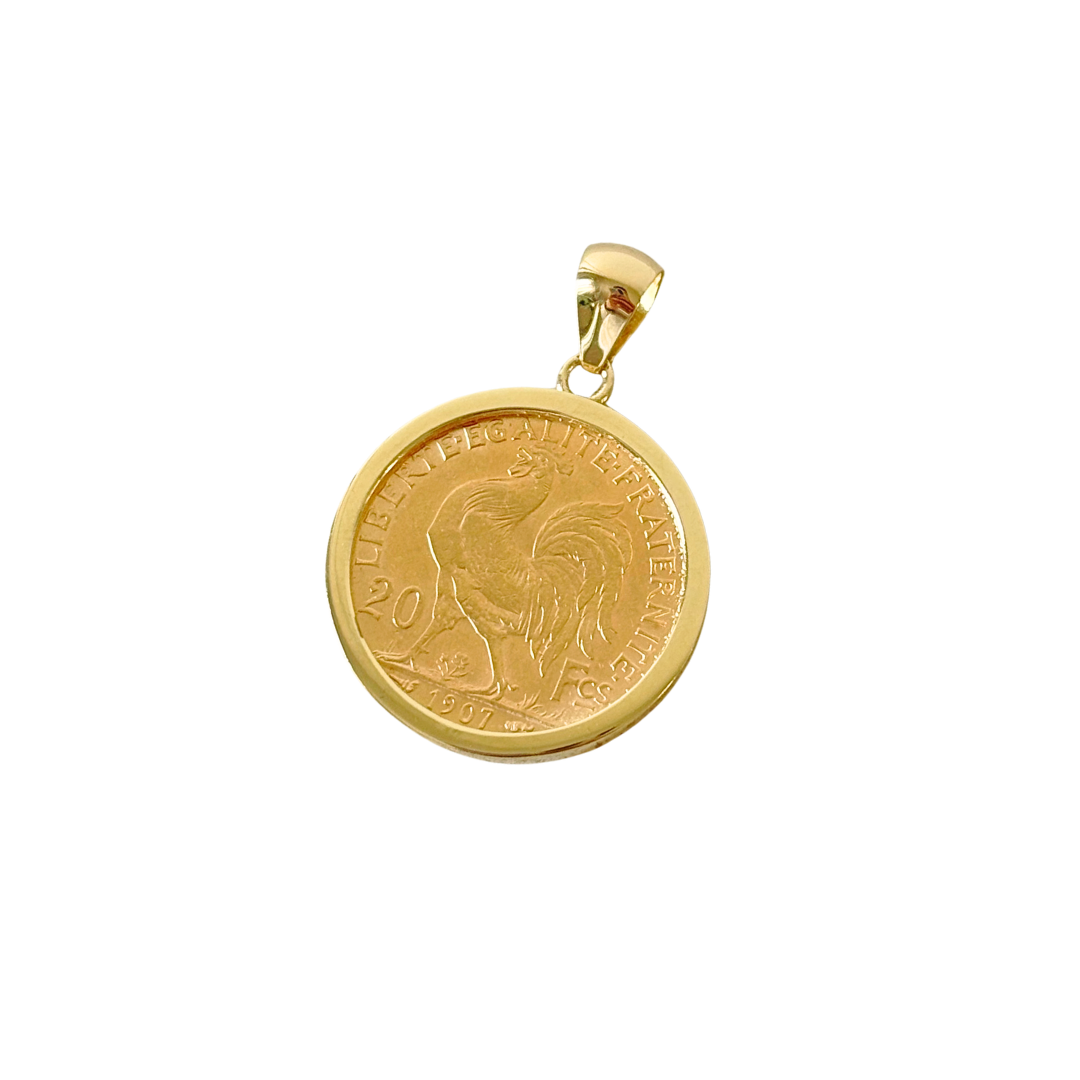 Pendentif Pièce - Or Jaune 750 & Pièce 20 Francs Marianne Coq
