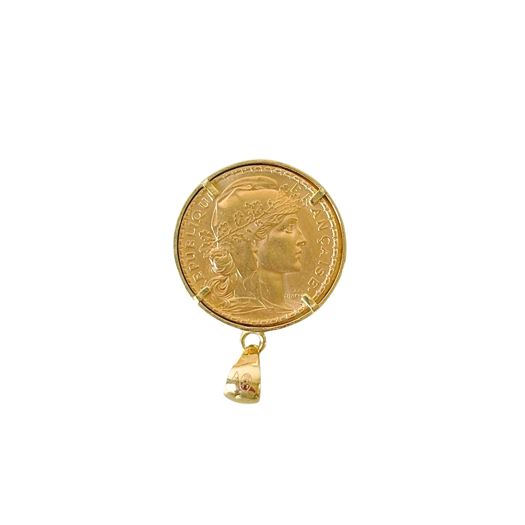 Pendentif Pièce - Or Jaune 750 & Pièce 20 Francs Marianne Coq