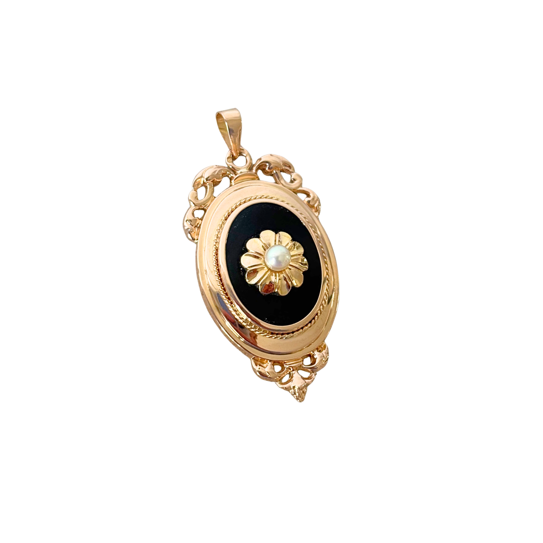 Pendentif Vintage - Or Jaune 750 Perle & Onyx