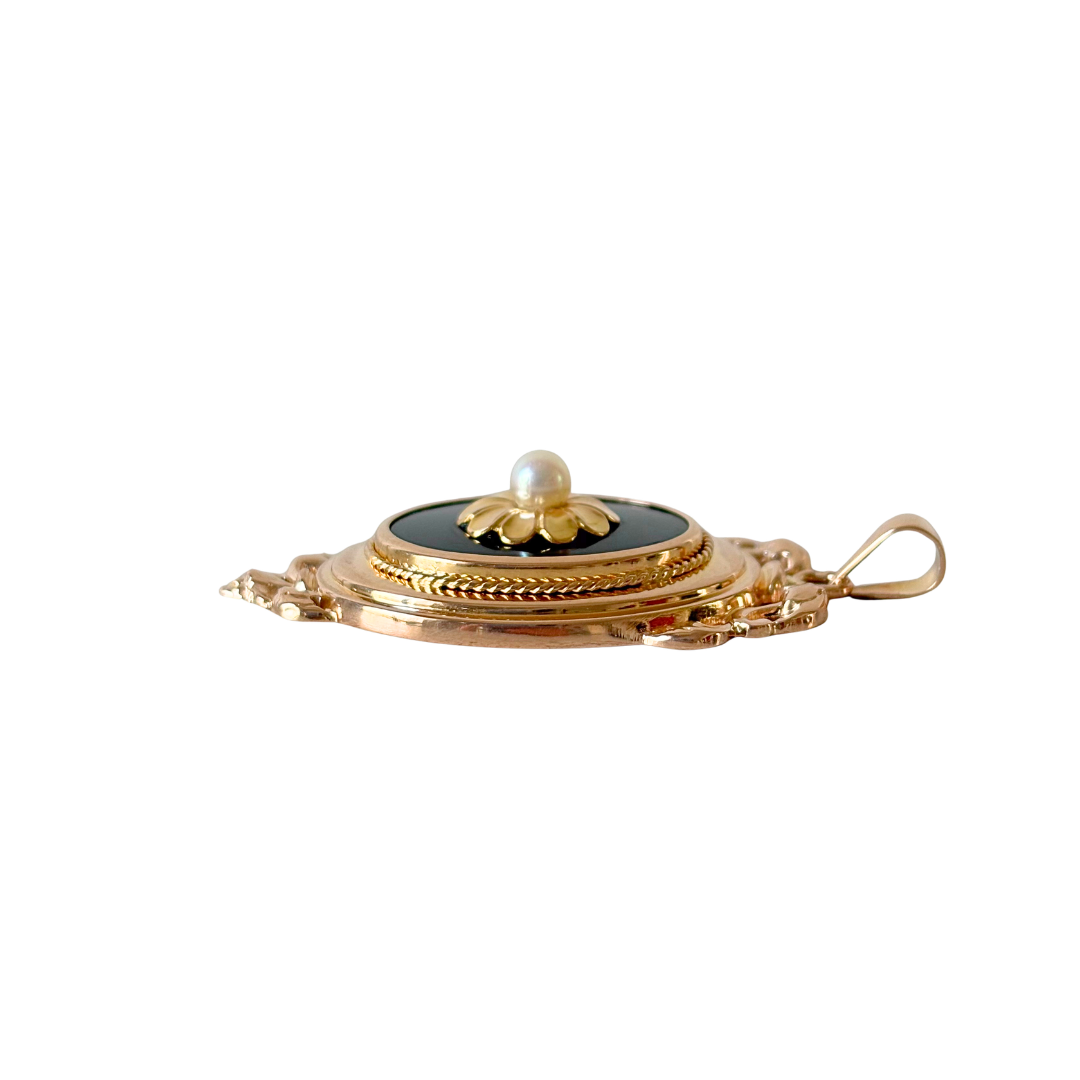 Pendentif Vintage - Or Jaune 750 Perle & Onyx