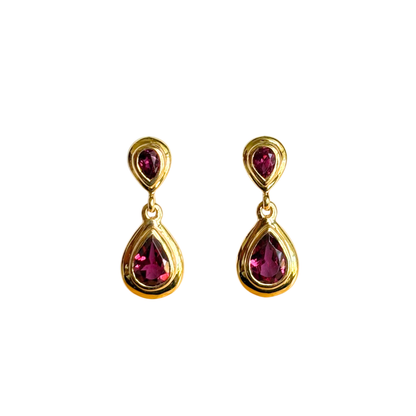 Boucles D'oreilles Pendantes - Or Jaune 750 & Grenats