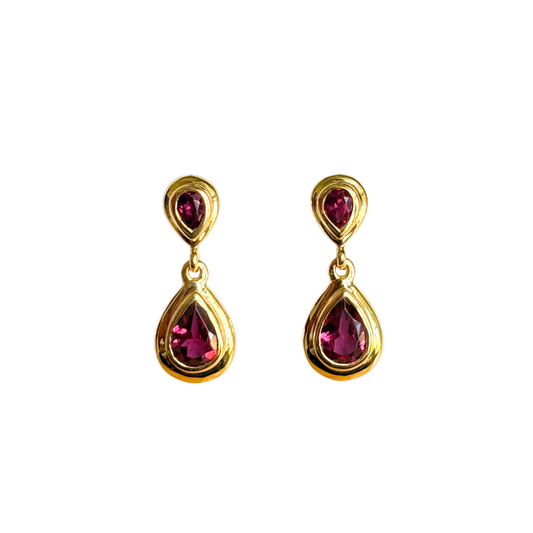 Boucles D'oreilles Pendantes - Or Jaune 750 & Grenats
