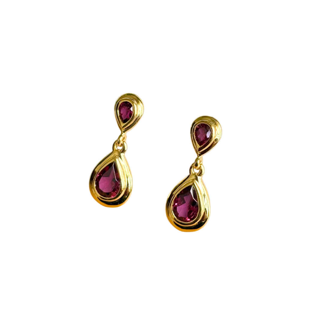 Boucles D'oreilles Pendantes - Or Jaune 750 & Grenats