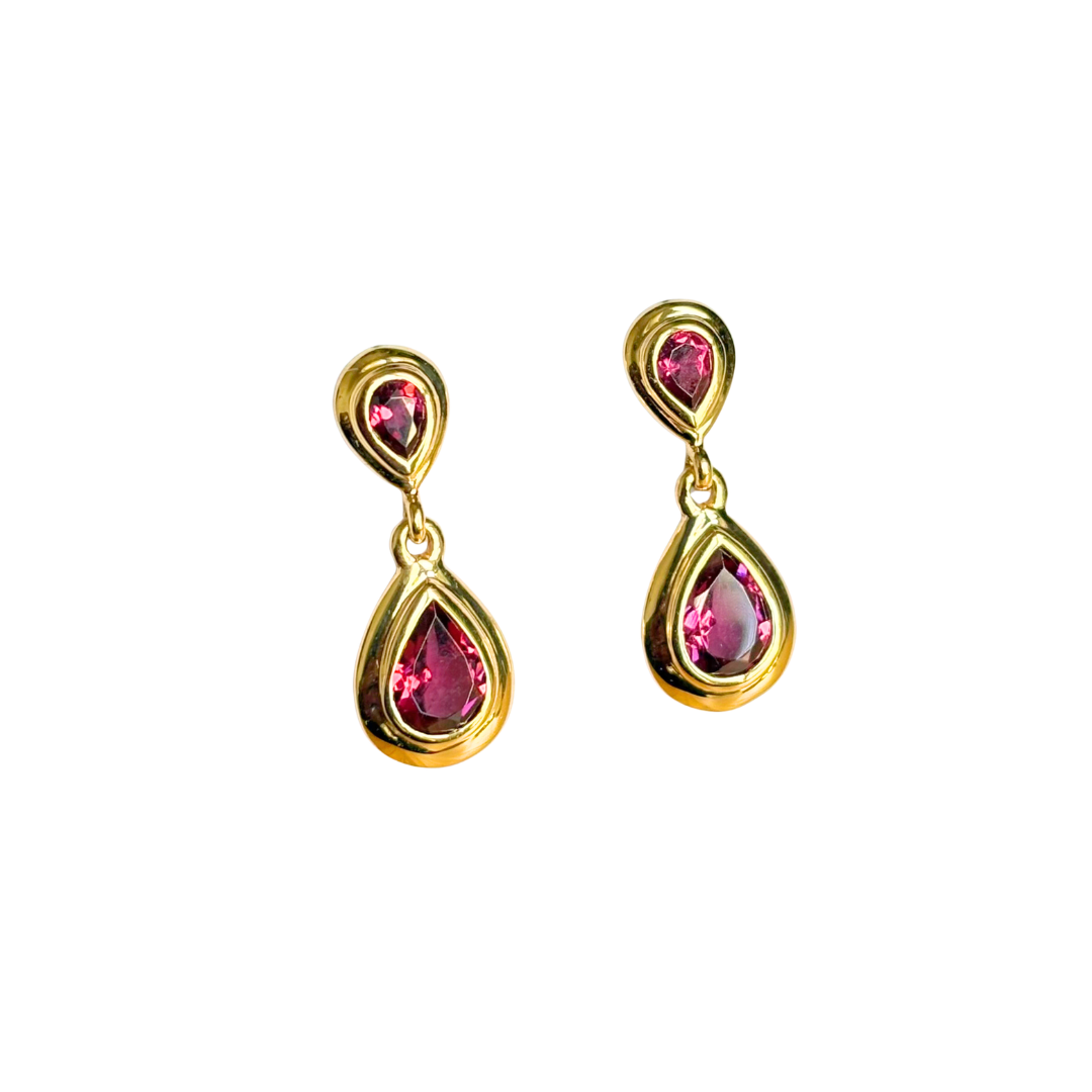Boucles D'oreilles Pendantes - Or Jaune 750 & Grenats