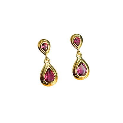Boucles D'oreilles Pendantes - Or Jaune 750 & Grenats
