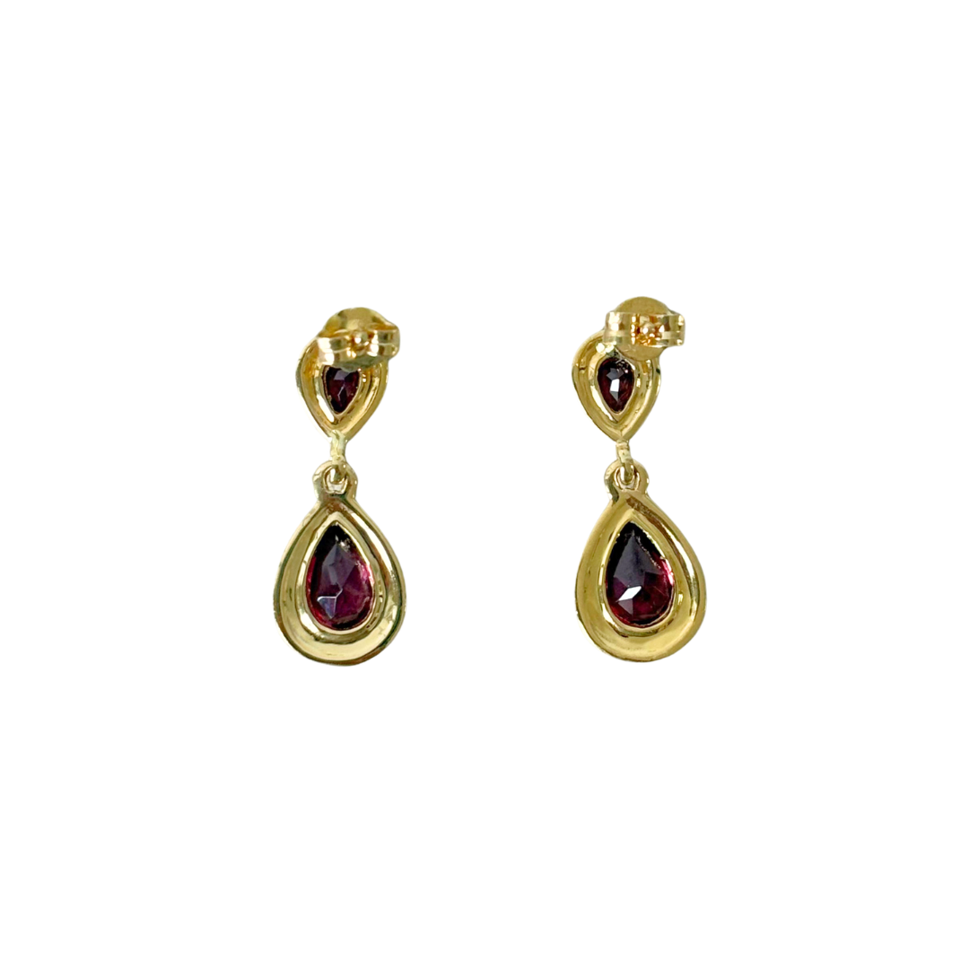 Boucles D'oreilles Pendantes - Or Jaune 750 & Grenats