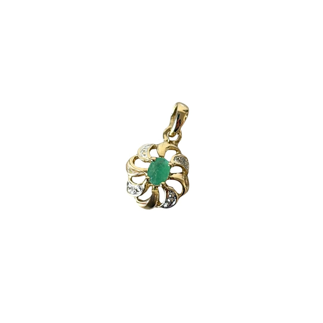 Pendentif Floral Vintage - Or Jaune 750 & Émeraude