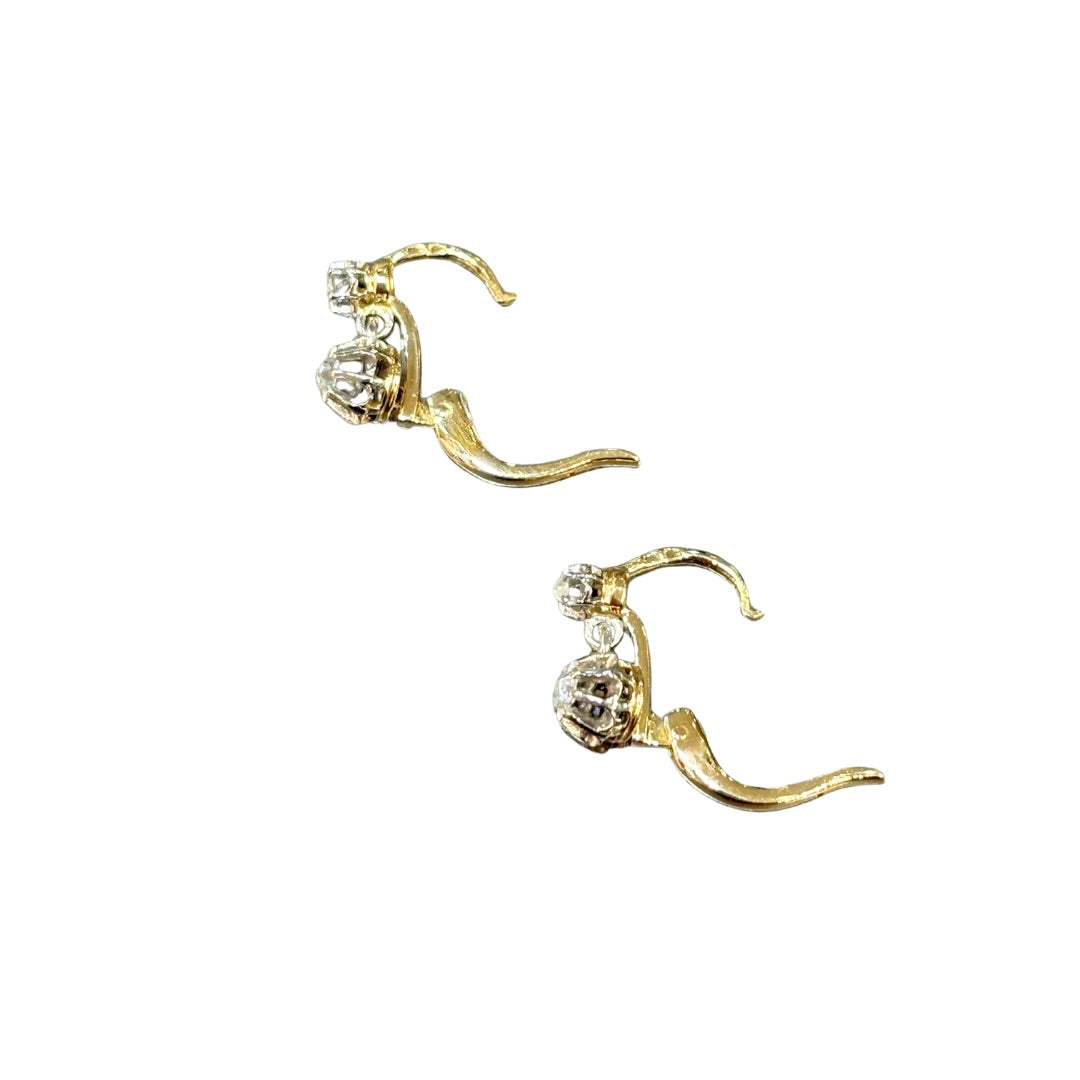 Boucles D'oreilles Vintage - Or Jaune/Blanc 750 & Diamants