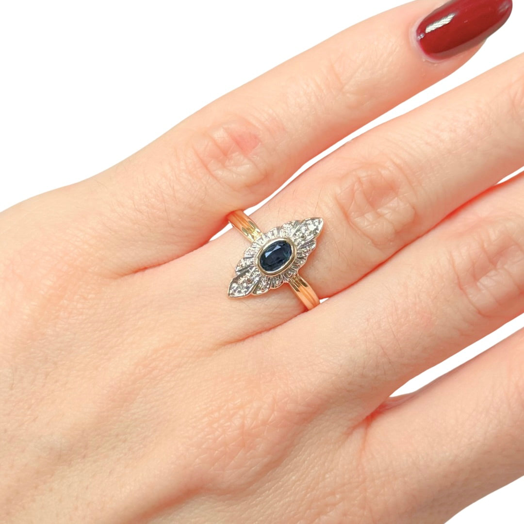 Bague Marquise Vintage - Or Jaune 750 Saphir & Diamants