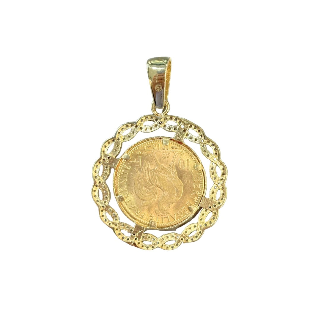 Pendentif Pièce - Or Jaune 750 & Pièce Or 10 Francs Marianne Coq