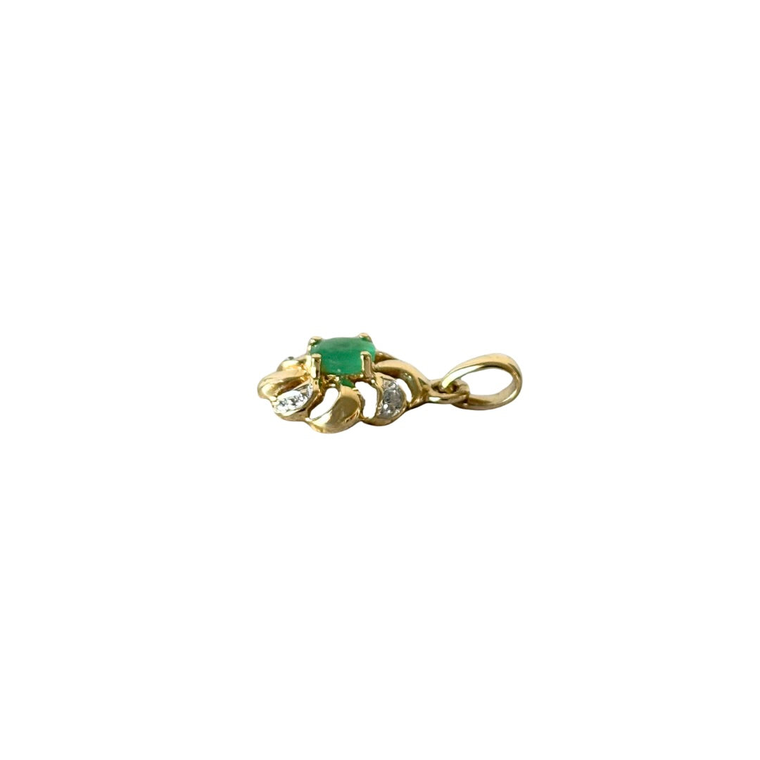 Pendentif Floral Vintage - Or Jaune 750 & Émeraude