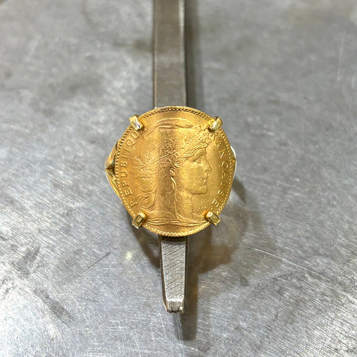 Bague Pièce - Or Jaune 750 & Pièce 10 Francs Marianne Coq