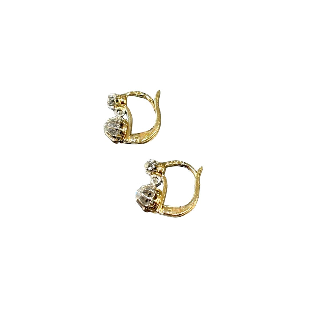 Boucles D'oreilles Vintage - Or Jaune/Blanc 750 & Diamants