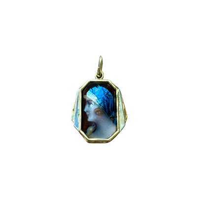 Pendentif Vintage Portrait - Or Jaune/Blanc 750 & Émail