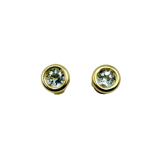 Boucles D'oreilles Puces - Or Jaune 750 & Aigue-Marine