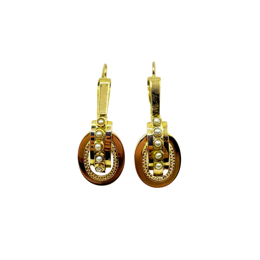 Boucles D'oreilles Vintages Art Déco - Or Jaune 750 & Perles