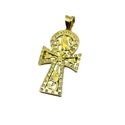 Pendentif Croix Ankh Égyptienne - Or Jaune 750 & Diamants