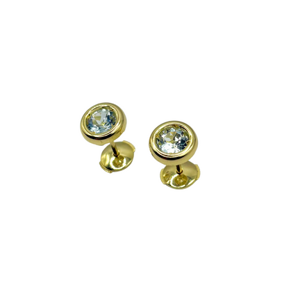 Boucles D'oreilles Puces - Or Jaune 750 & Aigue-Marine