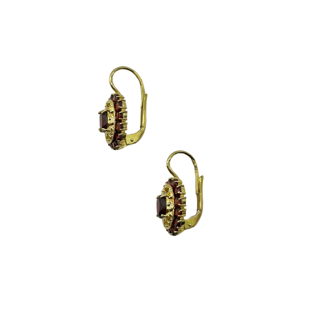 Boucles D'oreilles Vintages - Or Jaune 750 & Grenats