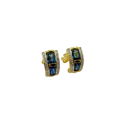 Boucles D'oreilles Art Déco - Or Jaune 750 Saphirs & Diamants