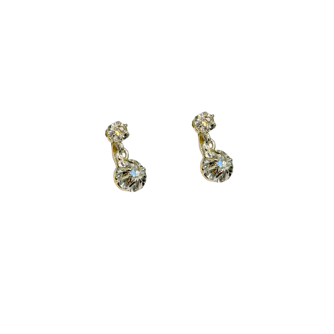 Boucles D'oreilles Vintage - Or Jaune/Blanc 750 & Diamants