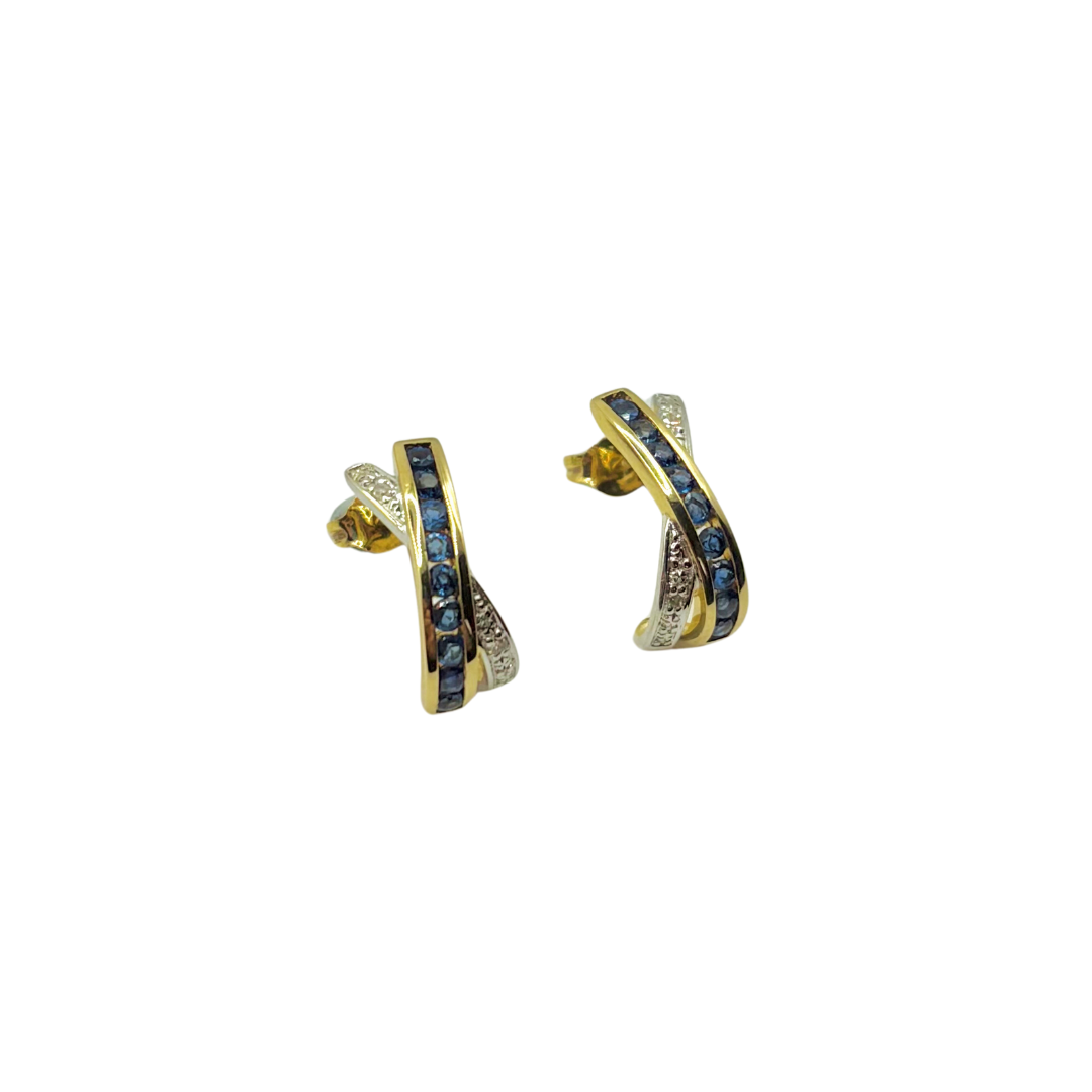 Boucles D'oreilles - Or Jaune/Blanc 750 Saphirs & Diamants