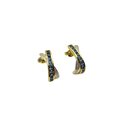 Boucles D'oreilles - Or Jaune/Blanc 750 Saphirs & Diamants