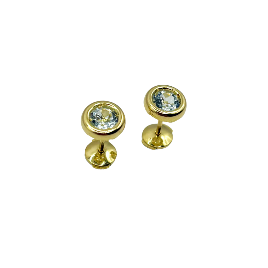 Boucles D'oreilles Puces - Or Jaune 750 & Aigue-Marine