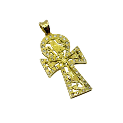 Pendentif Croix Ankh Égyptienne - Or Jaune 750 & Diamants