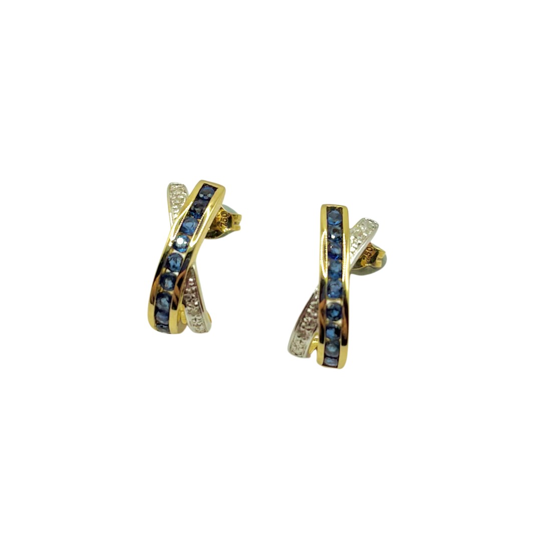 Boucles D'oreilles - Or Jaune/Blanc 750 Saphirs & Diamants