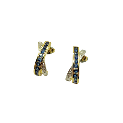 Boucles D'oreilles - Or Jaune/Blanc 750 Saphirs & Diamants