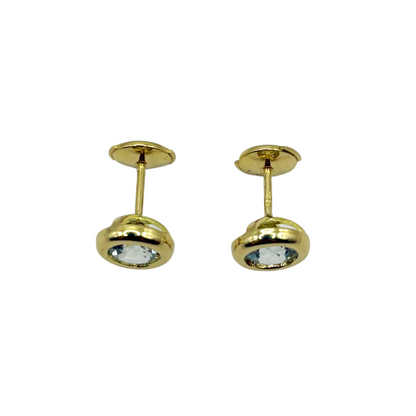 Boucles D'oreilles Puces - Or Jaune 750 & Aigue-Marine