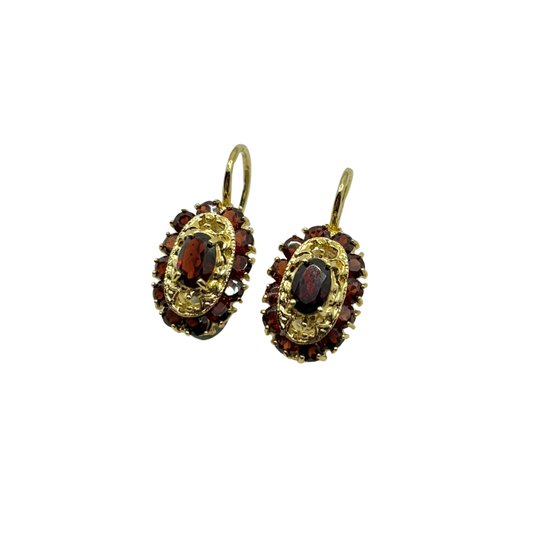 Boucles D'oreilles Vintages - Or Jaune 750 & Grenats