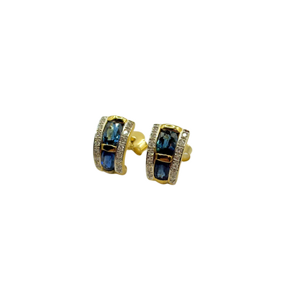 Art Deco Earrings - 750 Yellow Gold Sapphires &amp; Diamonds