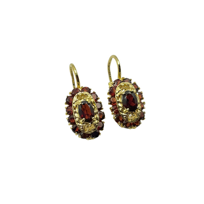 Boucles D'oreilles Vintages - Or Jaune 750 & Grenats