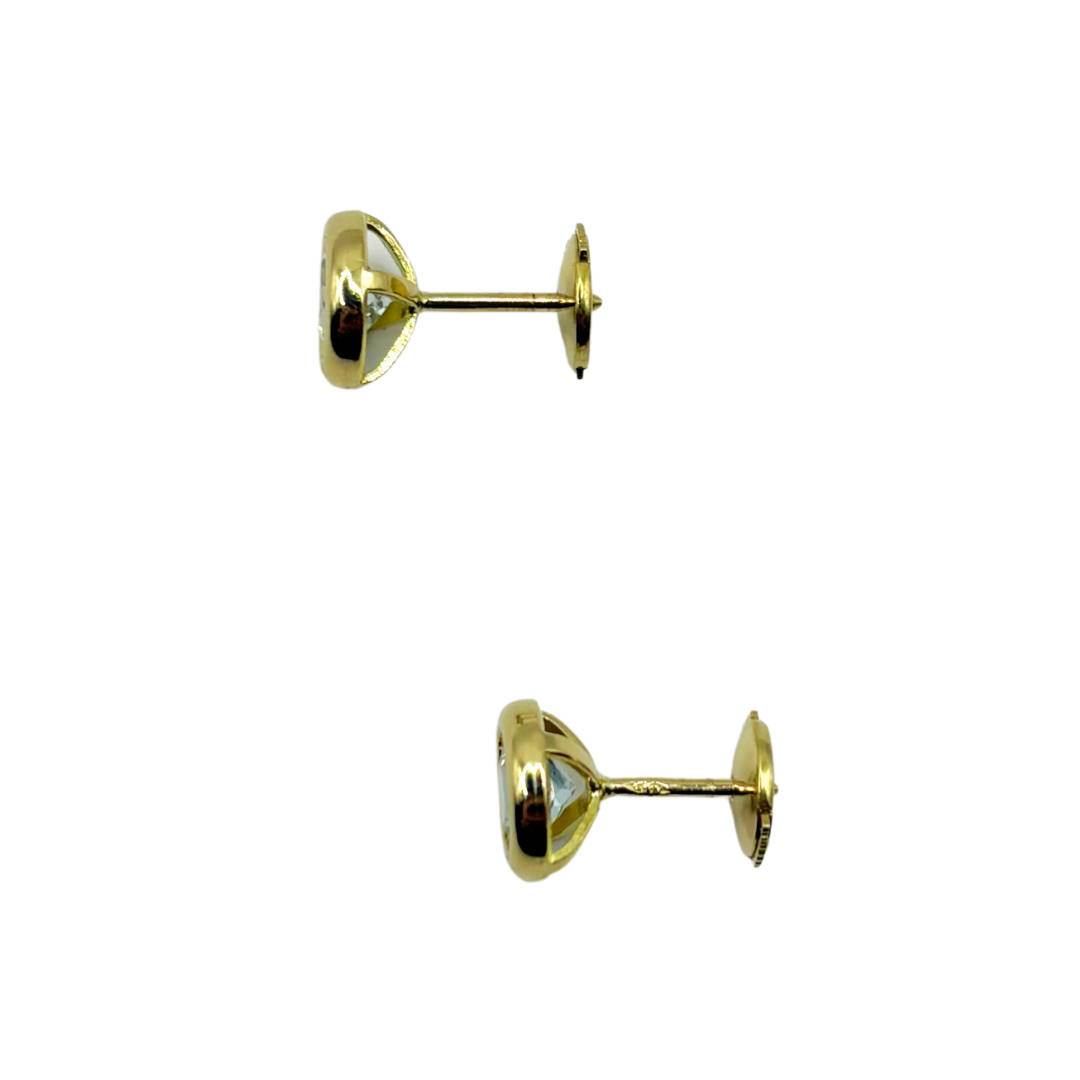 Boucles D'oreilles Puces - Or Jaune 750 & Aigue-Marine