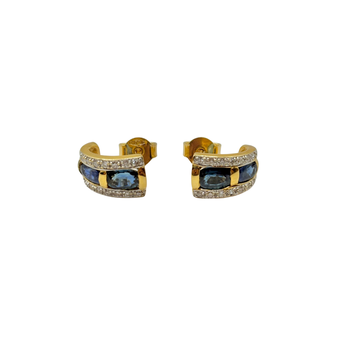 Art Deco Earrings - 750 Yellow Gold Sapphires &amp; Diamonds