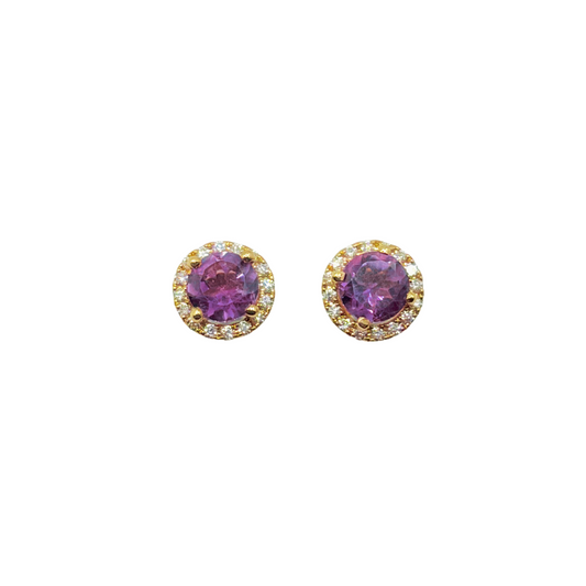 Vintage Earrings - 750 Yellow Gold Amethysts &amp; Diamonds