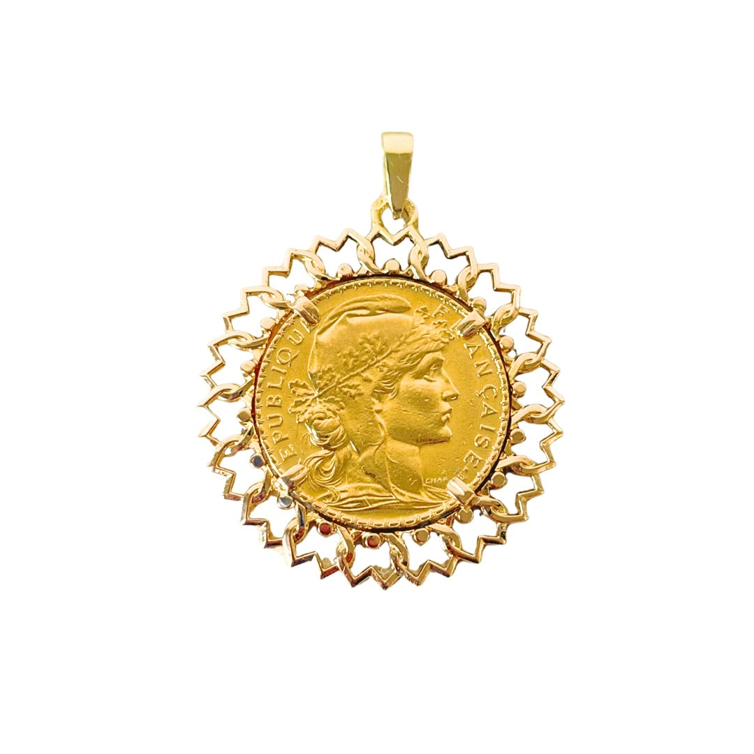Pendentif Pièce - Or Jaune 750 & Pièce 20 Francs Marianne Coq