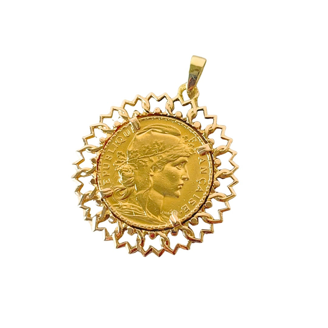 Pendentif Pièce - Or Jaune 750 & Pièce 20 Francs Marianne Coq