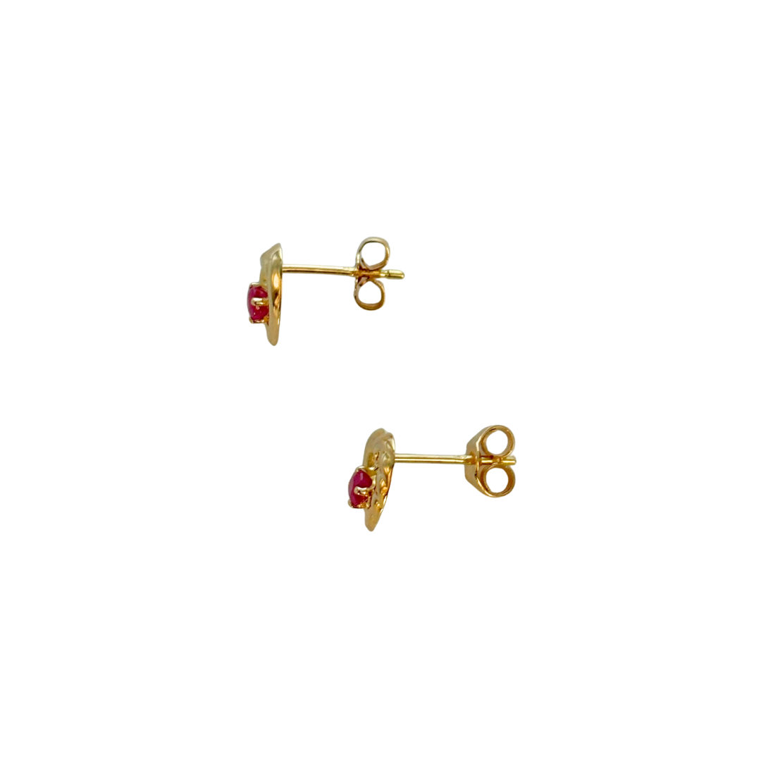 Boucles D'oreilles Coeur - Or Jaune 750 & Rubis