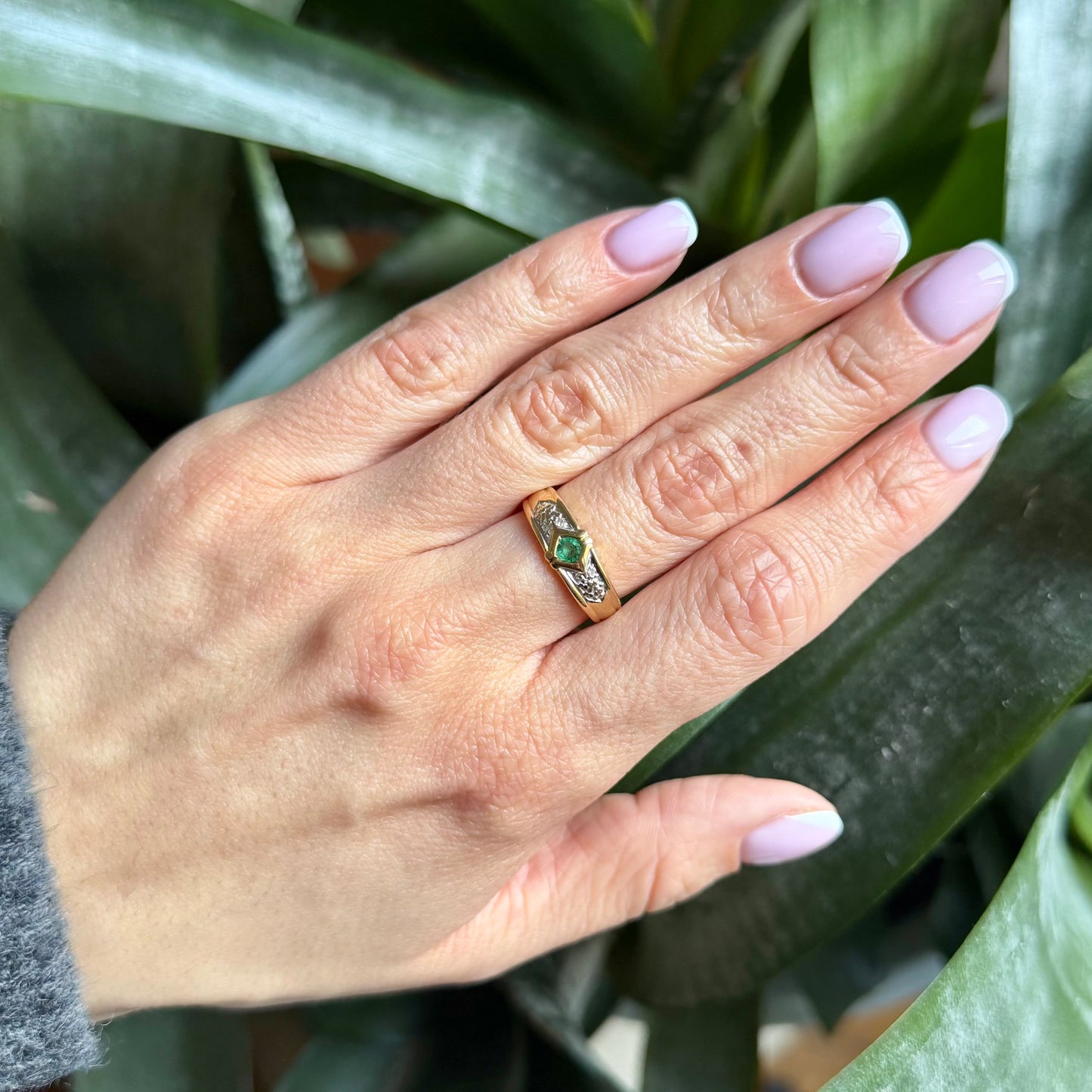 Bague Jonc Vintage - Or Jaune 750 & Émeraude