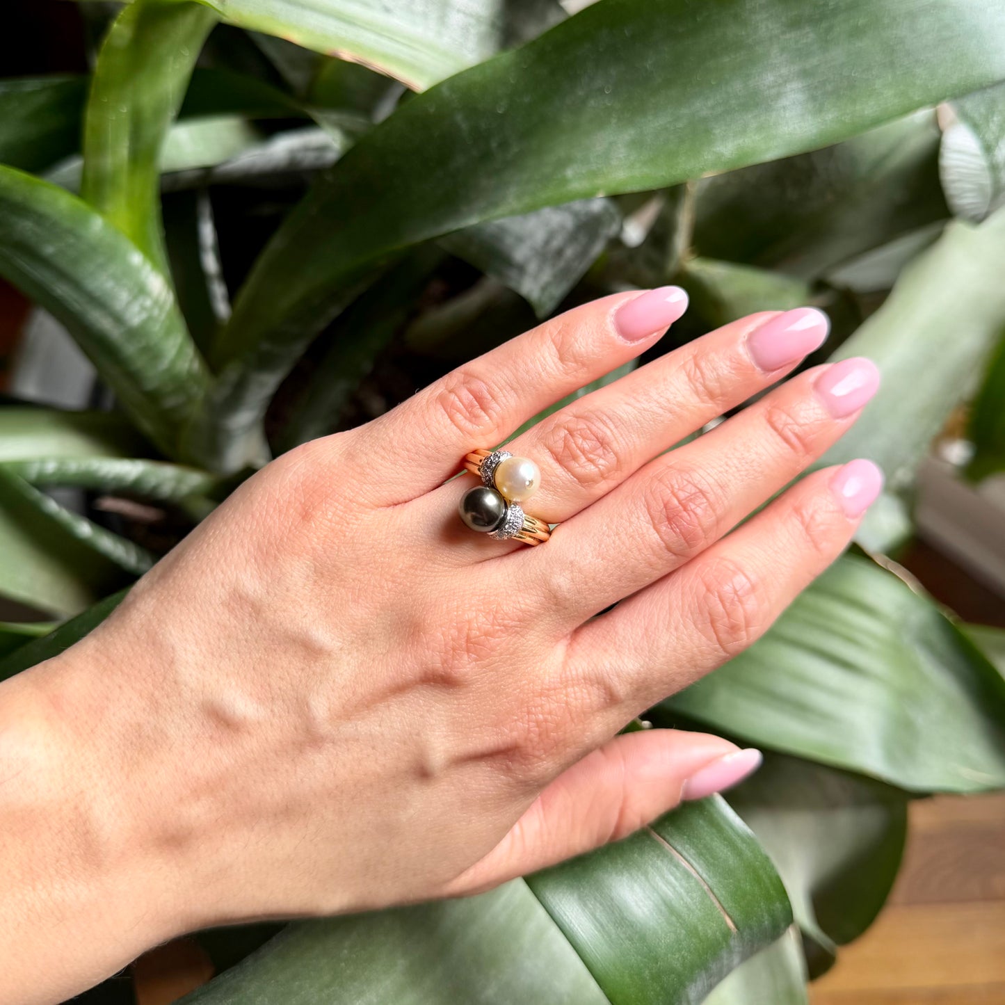 Bague Toi & Moi Vintage - Or Jaune 750 Perles & Diamants