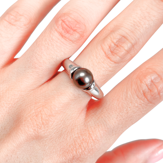 Bague Perle - Or Blanc 750 & Perle Naturelle de Tahiti