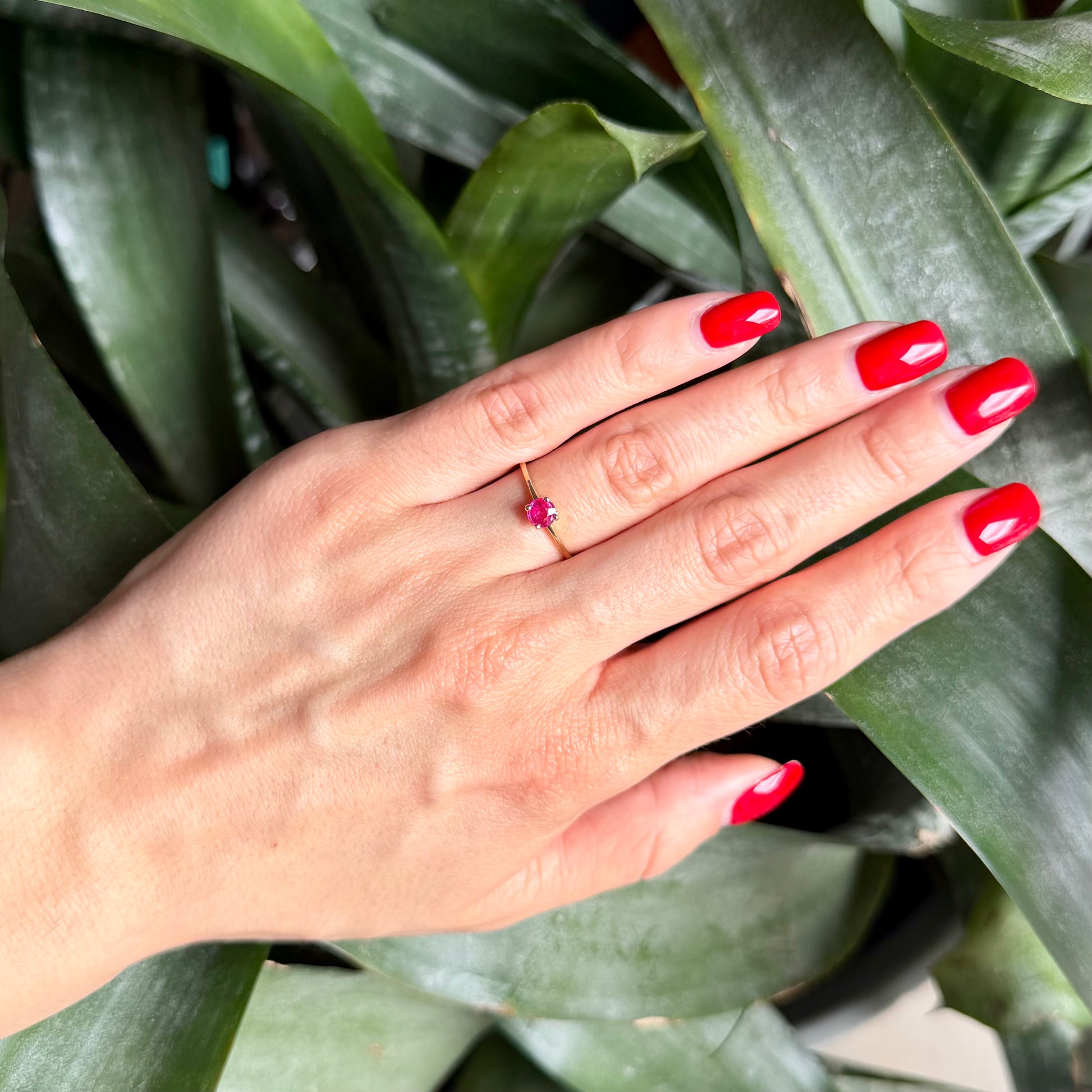 Bague Solitaire - Or Jaune 750 & Rubis