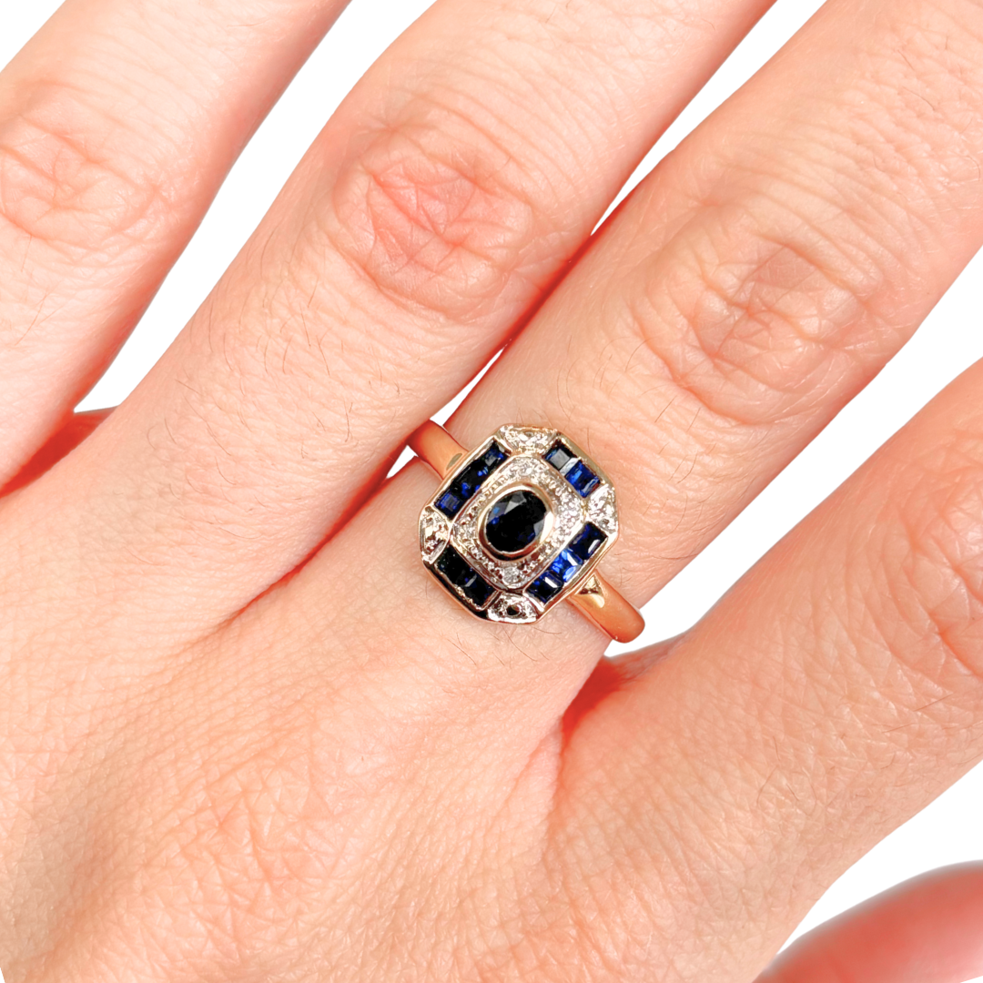 Bague Vintage Art Déco - Or Jaune 750 & Saphirs