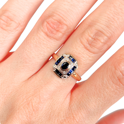 Bague Vintage Art Déco - Or Jaune 750 & Saphirs