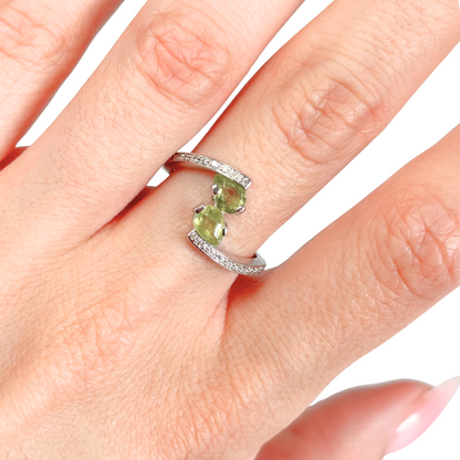 Bague Toi & Moi - Or Blanc 750 Diamant & Péridots