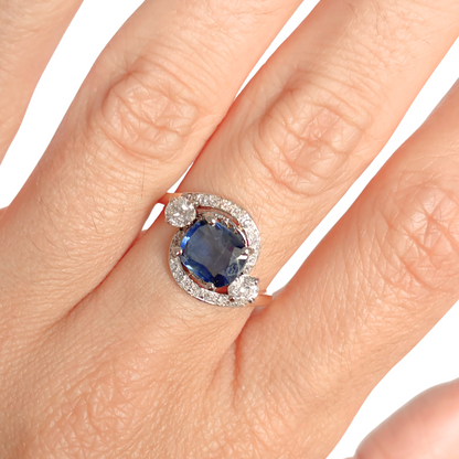Bague Vintage - Or Blanc 750 Saphir & Diamants