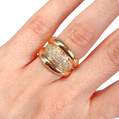 Bague Godrons - Or Jaune 750 & Diamants